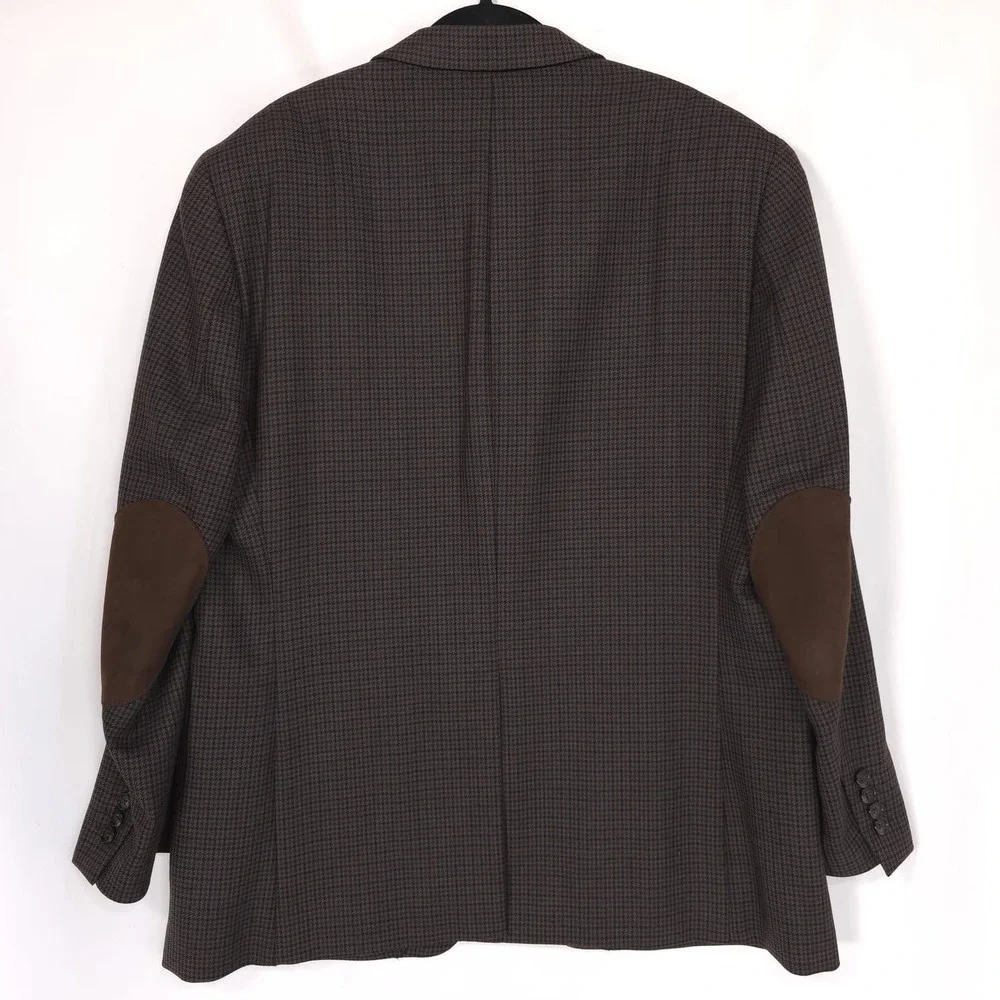RALPH LAUREN Sport Coat Blazer 44 PURE NEW WOOL WOOLMARK Brown Plaid Elbow Patch